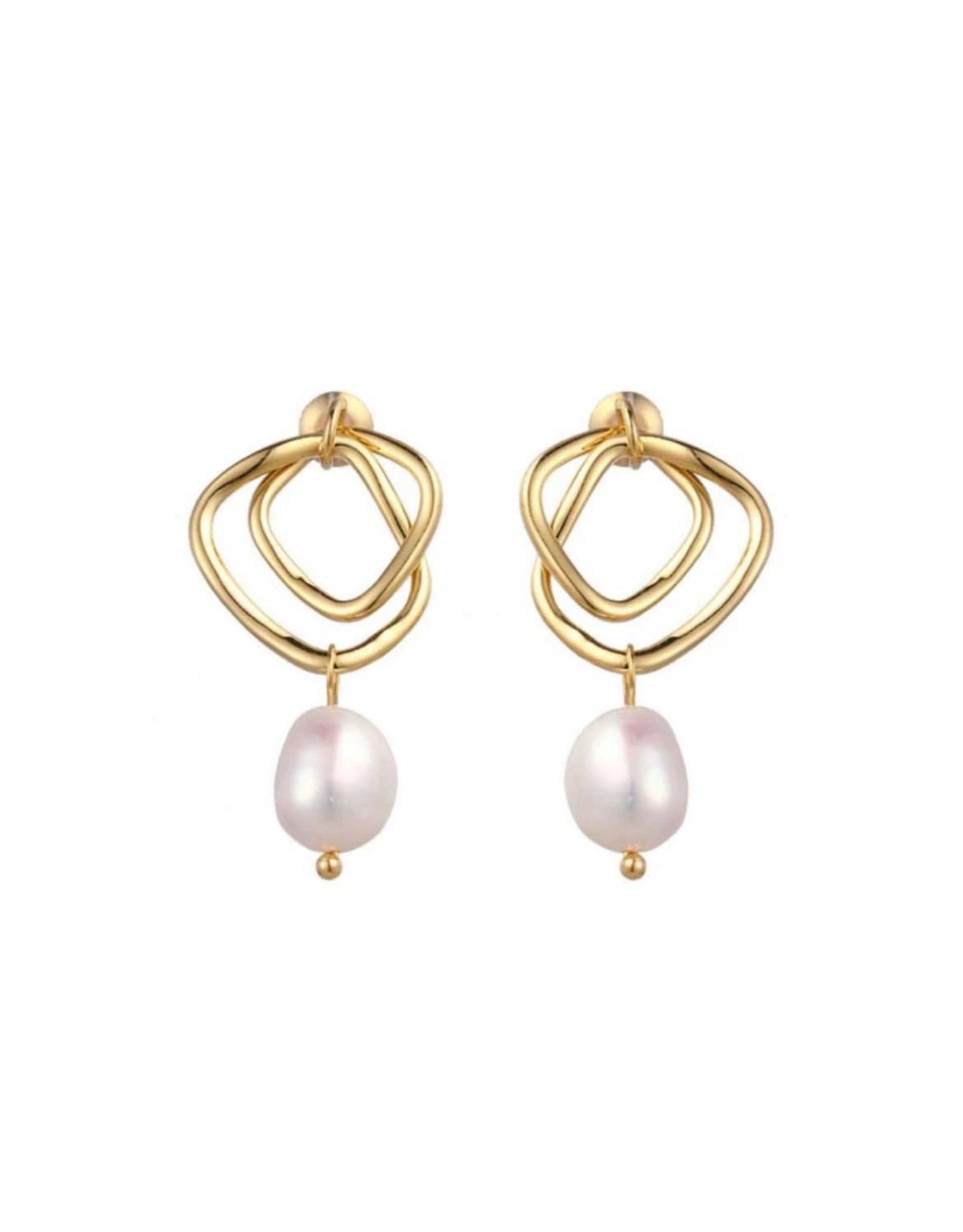 JT Luxe - Milano Pearl Earrings, 14k Gold Plated