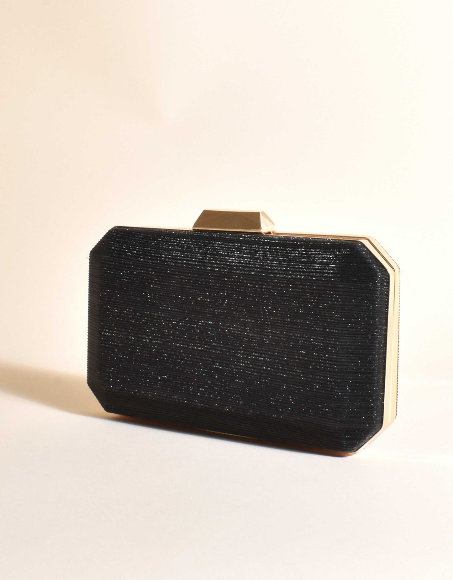 Opal Rectangle Structured Clutch, Black/Gold