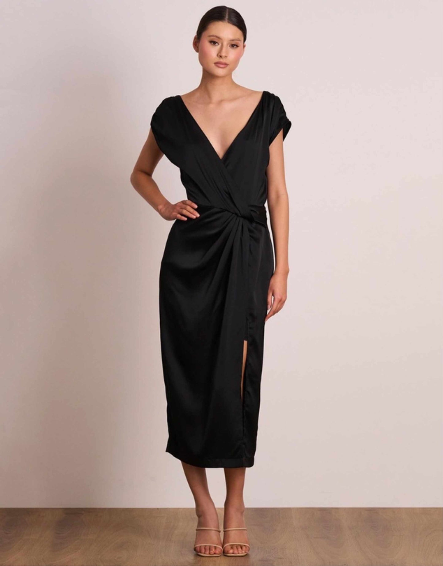 Pasduchas - Luminous Wrap Midi Dress, Black